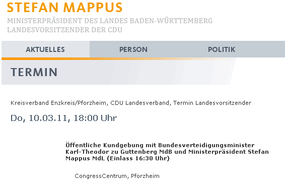 Stefan Mappus und Karl-Theodor zu Guttenberg in Pforzheim