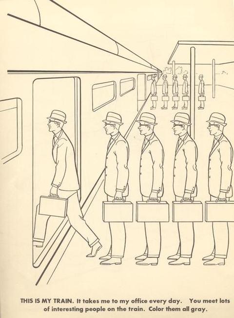 From "The Executive Coloring Book"by Marcie Hans, Dennis Altman & Martin A. Cohen, 1961